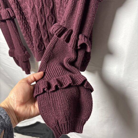 EXPRESS Womens XS Burgundy Cable Knit sweater cold shoulder cozy Fairygrunge - Picture 5 of 8